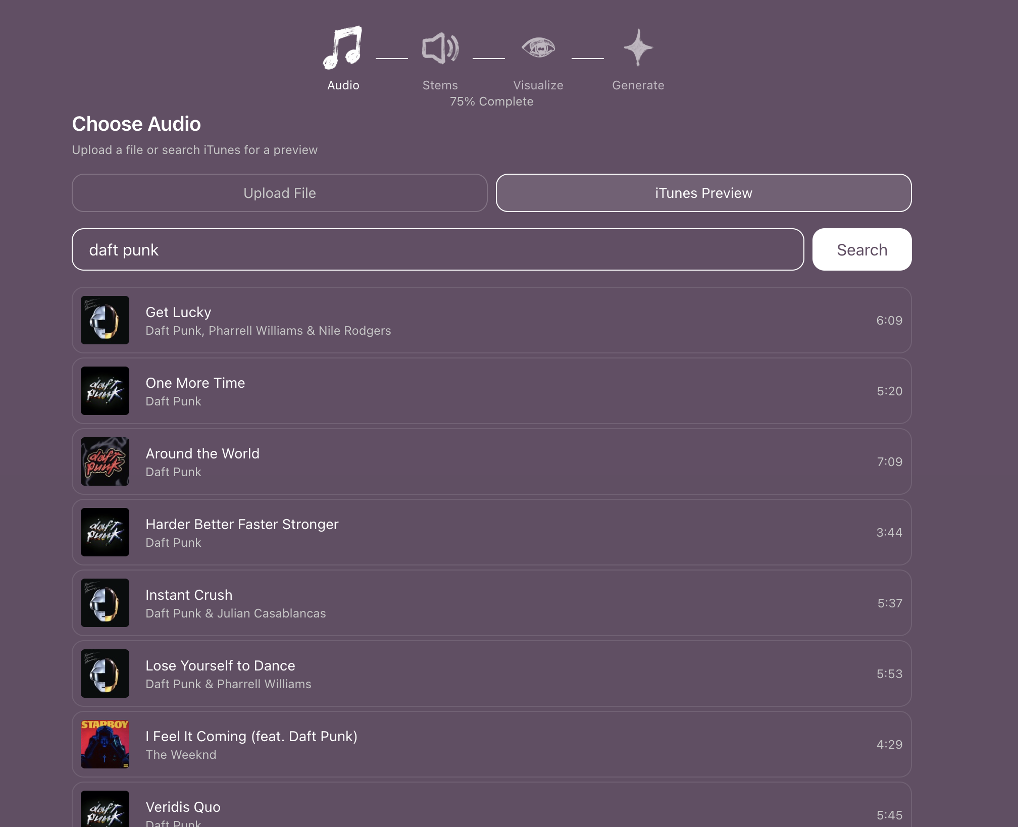 Music Video song selection